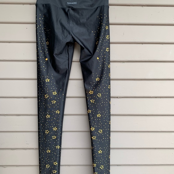 Goldsheep Share Gold Stars Printed Leggings Xsmall Black Yoga gym - Picture 5 of 9